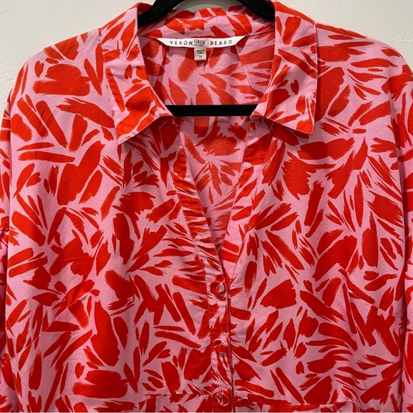 Veronica Beard Samy Silk Exaggerated Statement Puff Sleeve Shirt Dress Size 14 - Picture 12 of 16